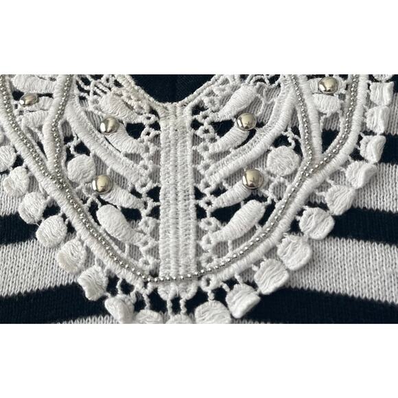 CATHY DANIELS LONG SLV PULL-OVER V-NECK TOP, WOMENS, 1X, BLACK & WHITE STRIPES - Picture 2 of 11